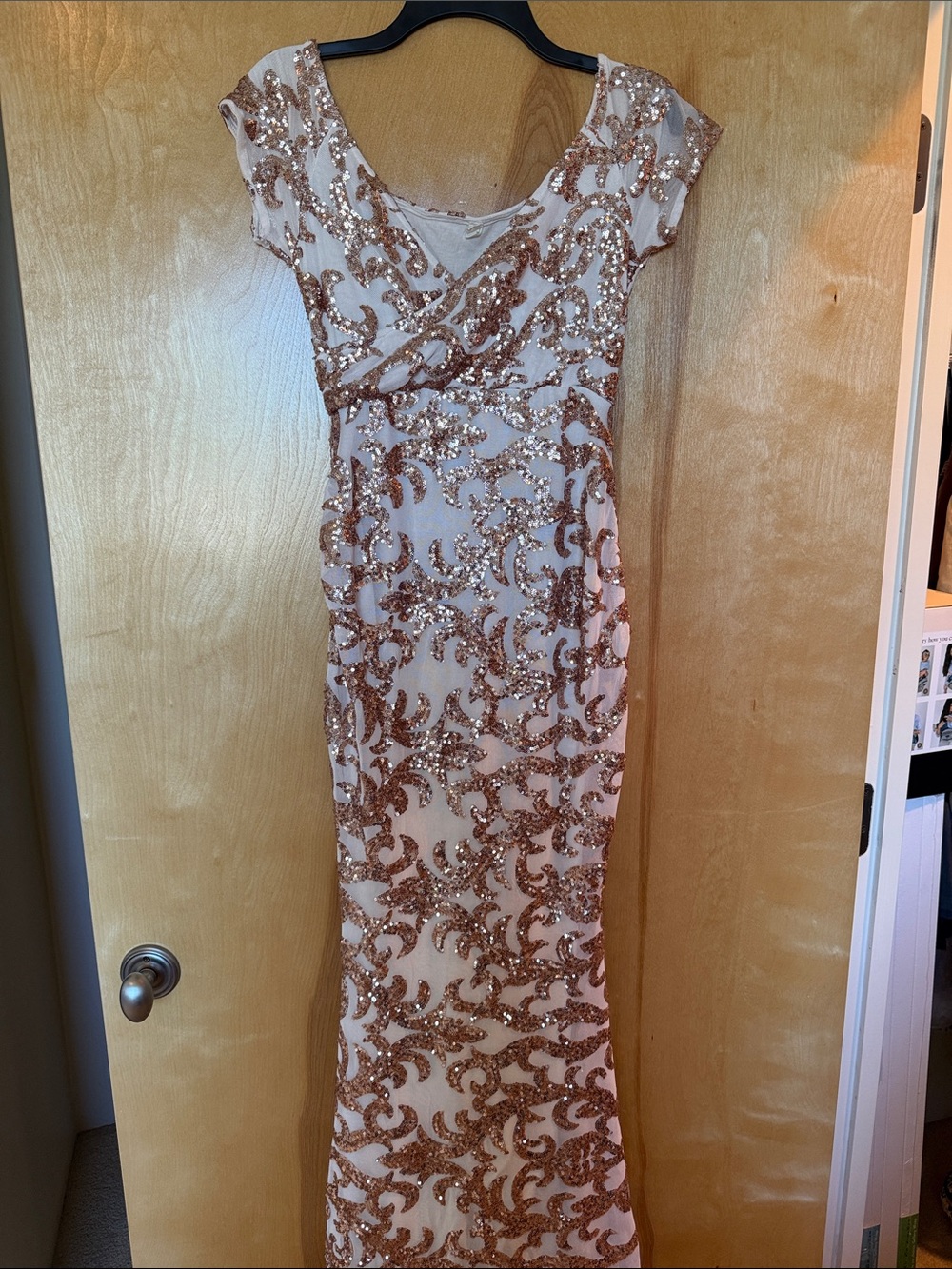 Maternity Sequin Formal Evening Gown in Rose Gold